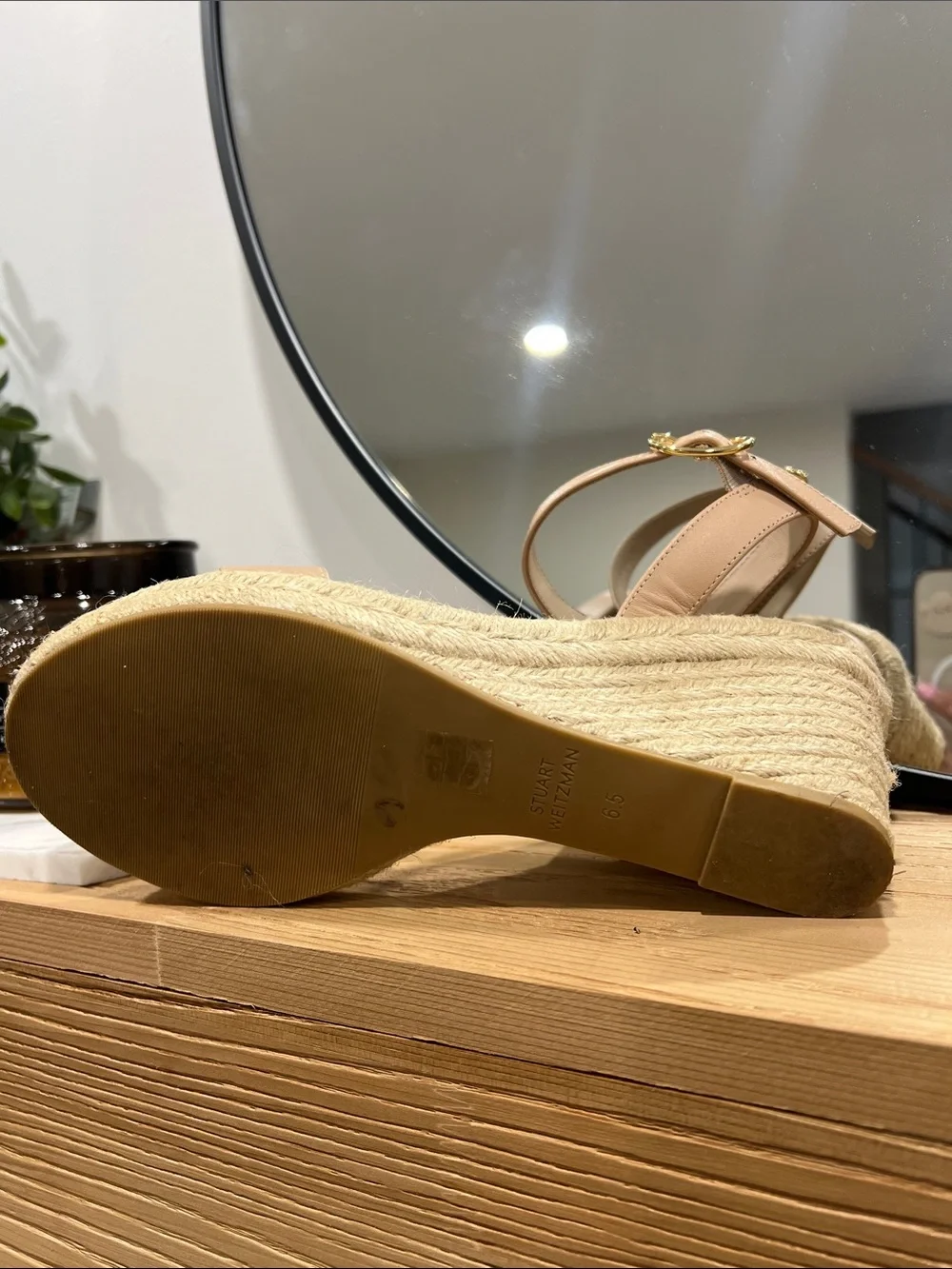 Stuart Weitzman Beige Espadrille Wedge Sandals